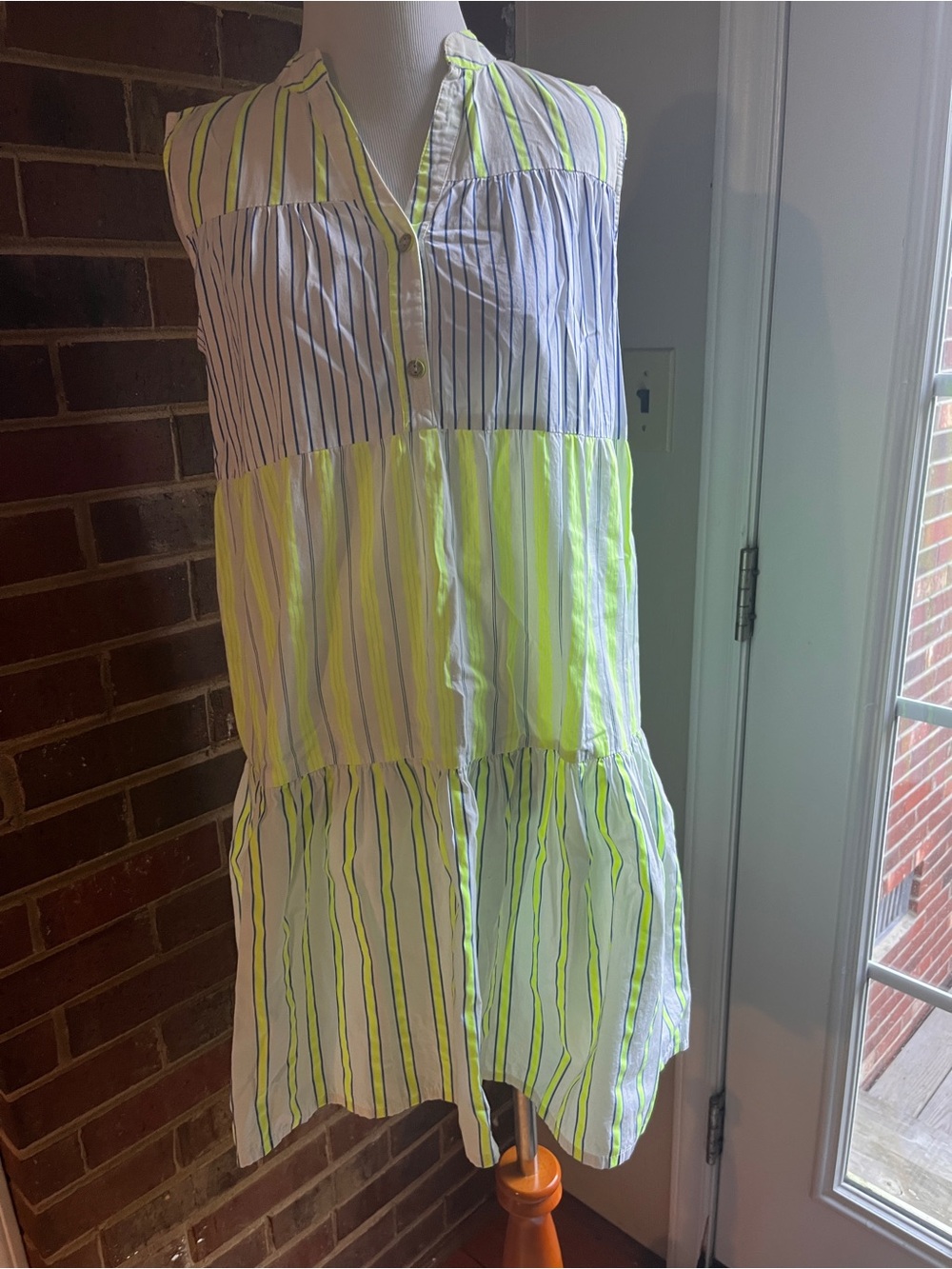 Vilagallo Neon Yellow & White Striped Sleeveless Dress